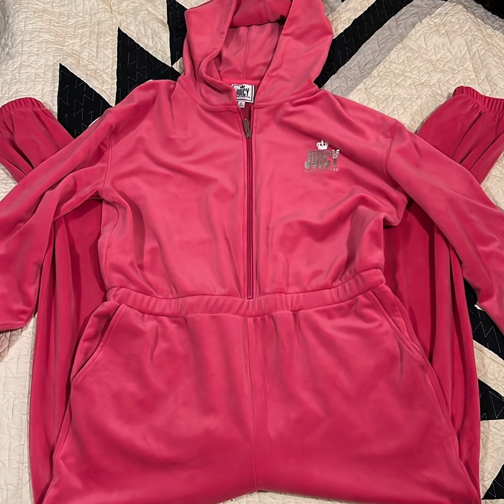 Juicy couture pink velour jumpsuit large hoodie romper